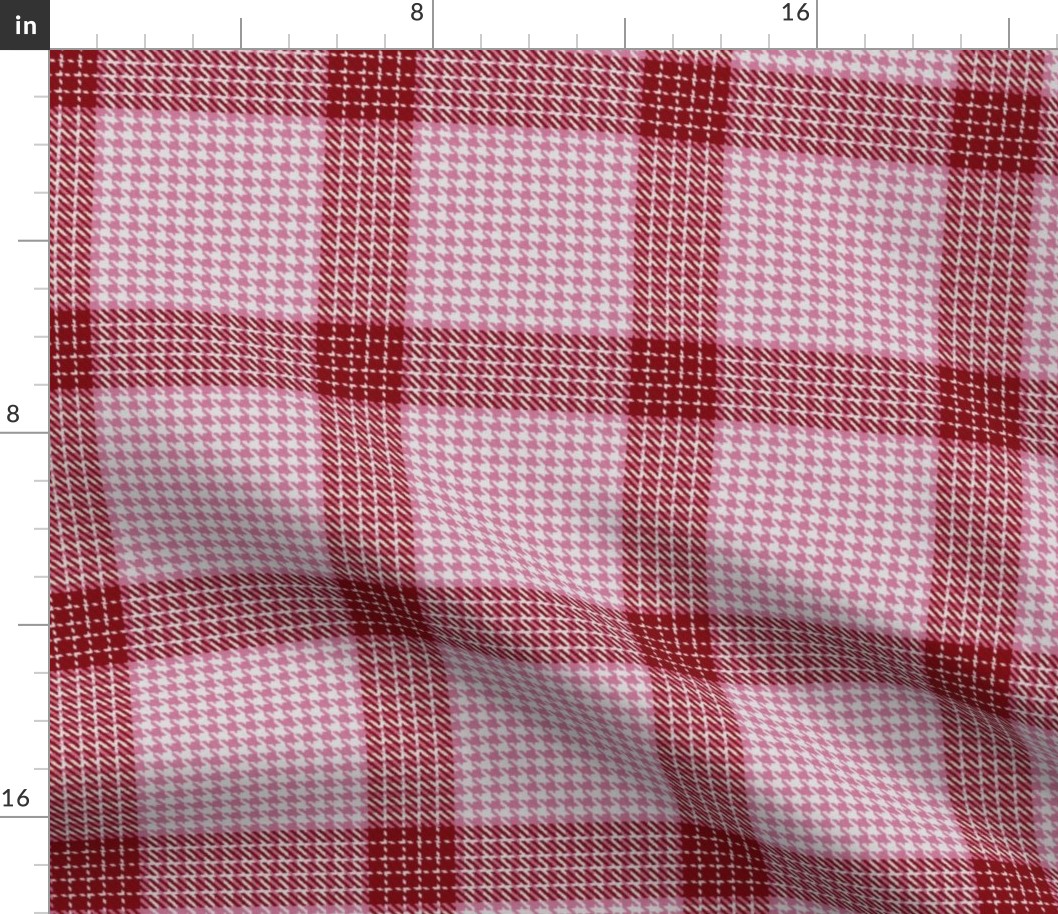 Houndstooth Checkerboard Plaid in Pink and Dark Red