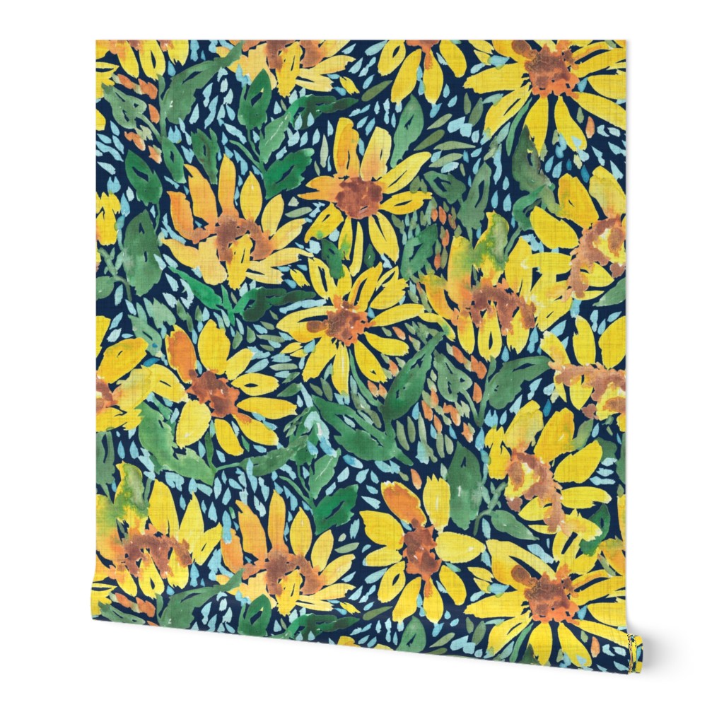 Expressive sunflowers - navy