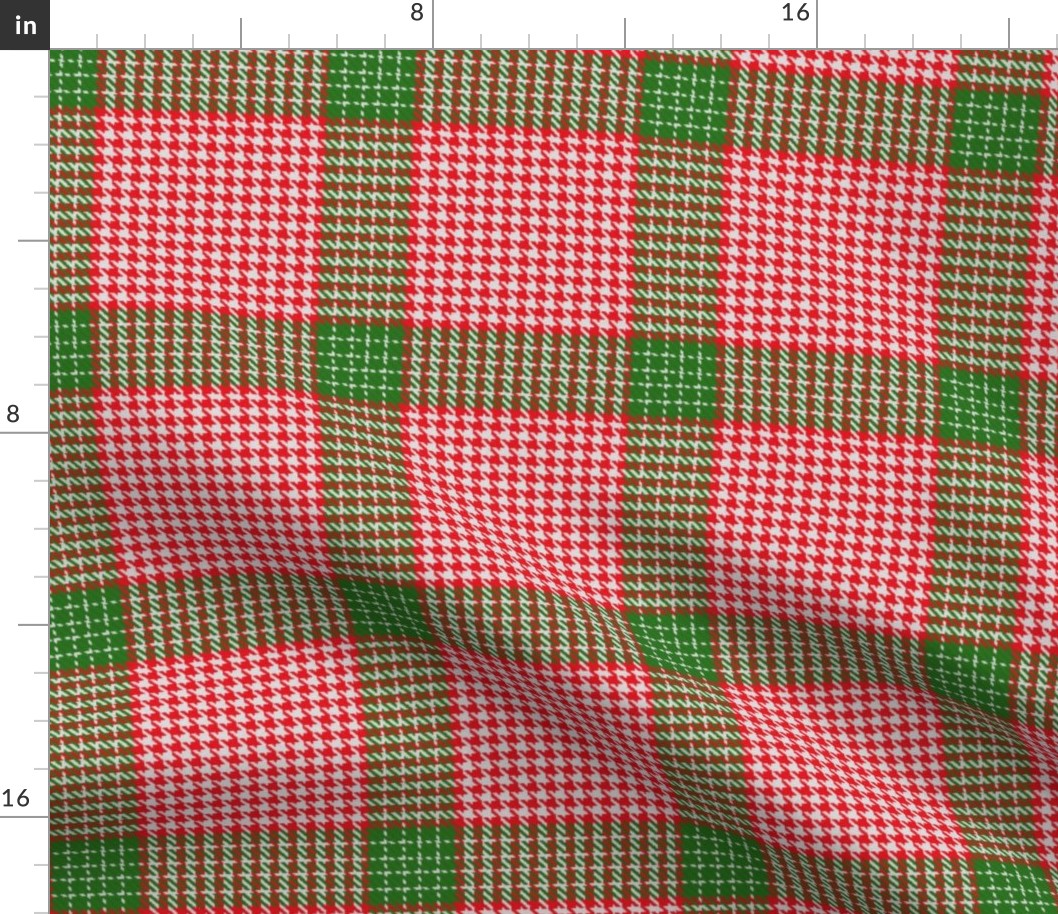 Houndstooth Checkerboard Plaid in Christmas Red and Green