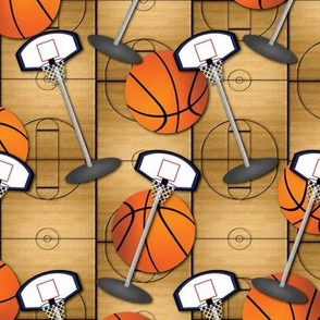 Cotton Fabric - Sport Fabric - Sports Basketball Hoops and