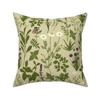 Herbology- Herbs of the World- Lime Green on Eggshell Linen Texture- Regular Scale