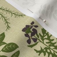 Herbology- Herbs of the World- Lime Green on Eggshell Linen Texture- Regular Scale