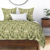 Herbology- Herbs of the World- Lime Green on Eggshell Linen Texture- Regular Scale