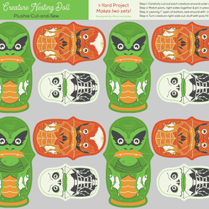 Halloween Creature Black Lagoon Nesting Doll Cut-and-Sew 1-Yard DIY Project