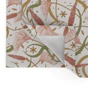 Prairie Scatter- Wild Grasses Foxtail Barley Meadow Foxtail in Redwood Salmon Pink Gold Artichoke on Isabelline Pale Cream Beige- Regular Scale