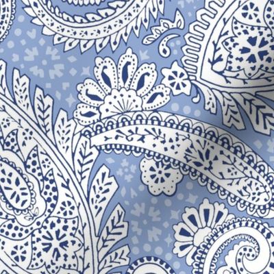 large Paisley Positivity light blue white