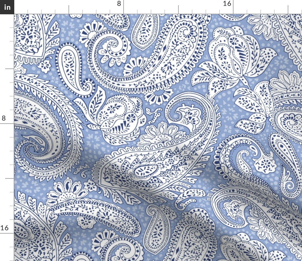 large Paisley Positivity light blue white