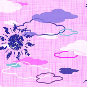 sun and girly clouds - linen texture - large scale