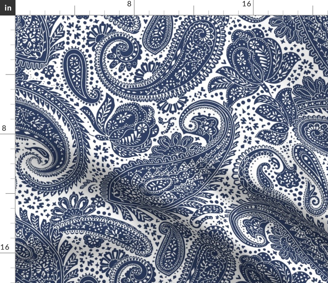 large Paisley Positivity white indigo