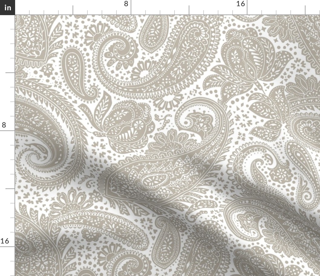 large Paisley Positivity - white and mushroom color