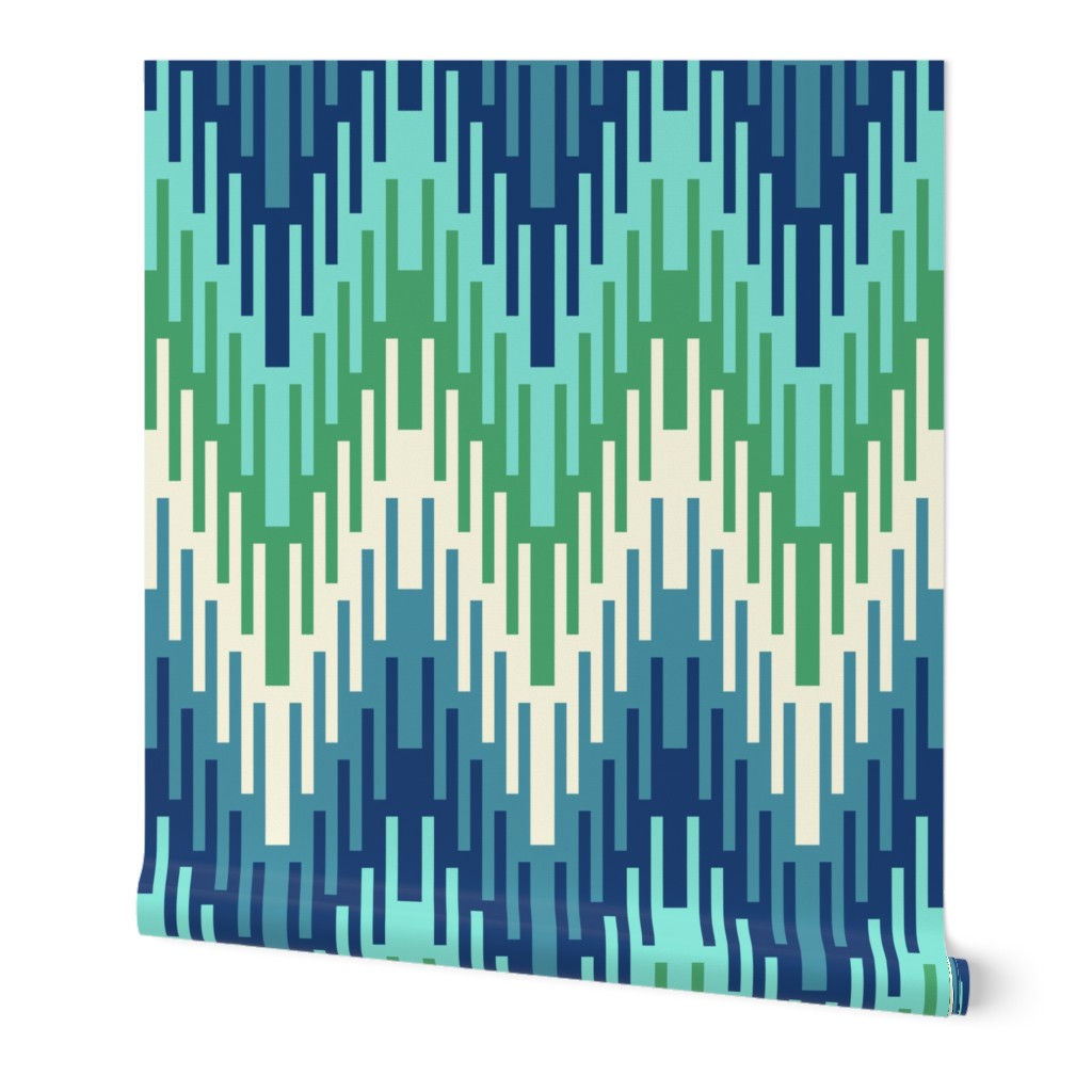 Ikat chevron costal nautical blue green