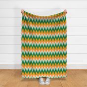 Ikat chevron boho green orange mid-century modern