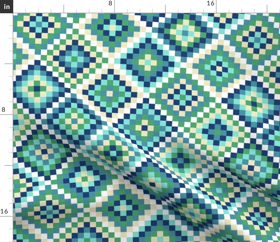 Bohemian geometrics Aztec diamonds check aqua blue navy green