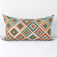 Bohemian Aztec diamonds check brown teal orange