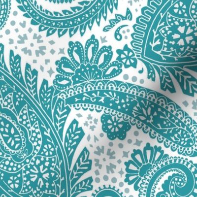 large Paisley Positivity white teal