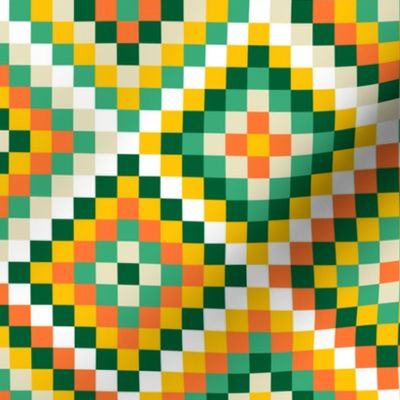 Granny's square aztec diamonds check green orange yellow