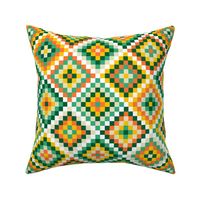 Granny's square aztec diamonds check green orange yellow