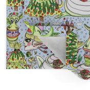 maximalist fantasy fairytale holiday, large scale, red orange yellow green blue pink peach black white