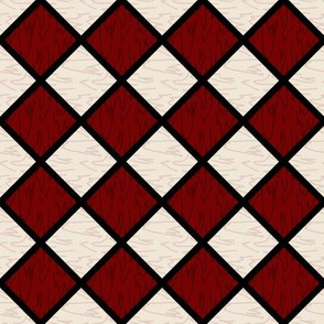 diagonal checker board red cream wood grain A6