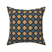 diagonal checker board blue tan wood grain A6