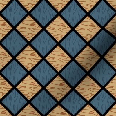 diagonal checker board blue tan wood grain A6