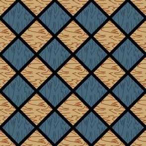 diagonal checker board blue tan wood grain A6