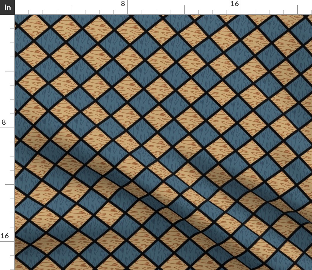 diagonal checker board blue tan wood grain A6