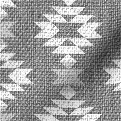 Vintage Aztec diamonds vertical rows white grey linen texture