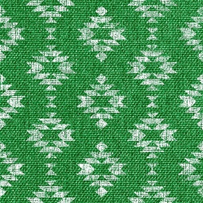 Block Print Aztec white grass green burlap texture diamonds
