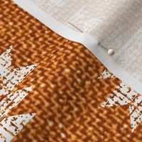 Block Printing white Aztec diamonds mustard orange fabric texture