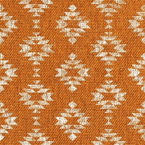 Block Printing large white Aztec diamonds mustard orange fabric texture Wallpaper
