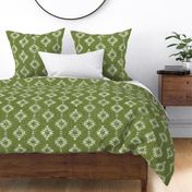 Block Print Aztec white moss green burlap texture diamonds