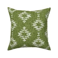 Block Print Aztec white moss green burlap texture diamonds