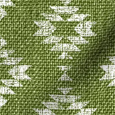 Block Print Aztec white moss green burlap texture large diamonds Wallpaper