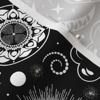 Galaxy Mandala- Bohemian Space Adventure- Black and White- Regular Scale