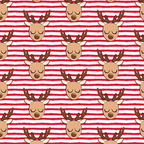 (1.75" scale) Cute Reindeer - Christmas Holiday fabric - red stripes - LAD20BS