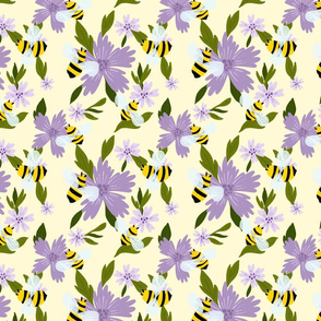 Bees and purple flowersPattern