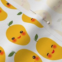  cute Kawaii orange mango with wink eyes and pink cheeks, isolated on white background trend of the season. 