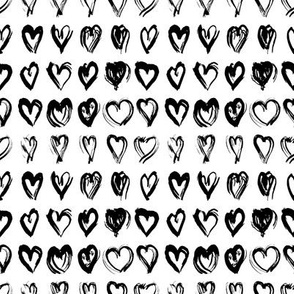 Seamless pattern black white heart brush strokes lines, abstract simple scandinavian style grunge texture. trend of the season. 