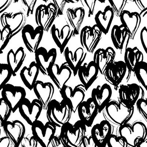 Seamless pattern black white heart brush strokes lines design, abstract simple scandinavian style background grunge texture. trend of the season. 