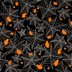 Orange Spiders on Black Spiderweb