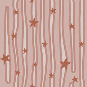 Vertical stripes and stars vector seamless pattern on light pink background