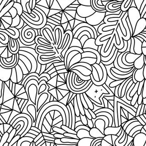 Fun doodles. Cat face, shapes, leaves.