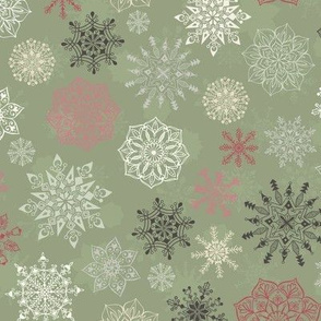 Christmas Snowflakes on Dark Green-Smaller