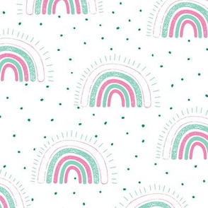 Pink And Teal Rainbows On White
