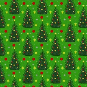  Christmas Holiday Xmas Trees on green 