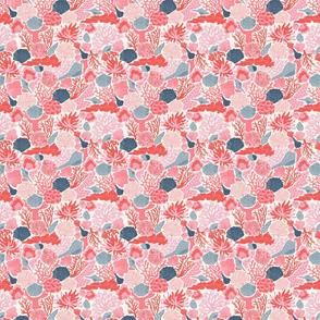 Shell Reef- Seashells on the ocean floor- Light Cyan Blue Stormy Sea Blue shells in Coral Pink Cotton Candy Reef on Seashell White- Small Scale