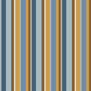 Shell Reef Stripes- Vertical- Gold Honey Isabelline Blue Slate Light Cyan- Large Scale 