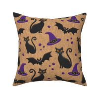 Halloween carnival costume party burlap texture black purple embroidery Fabric
