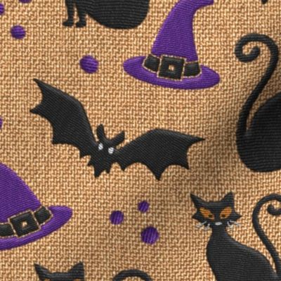 Halloween carnival costume party burlap texture black purple embroidery Fabric